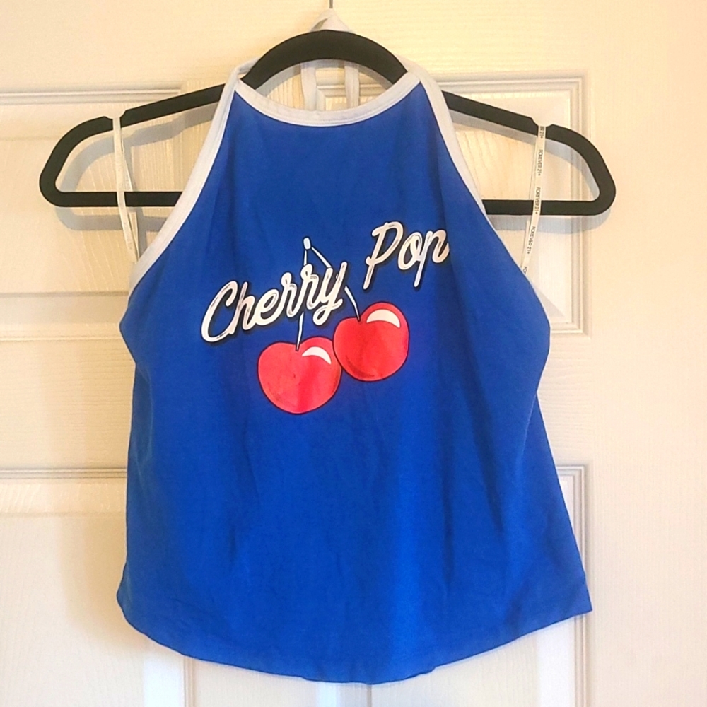Blue & White Graphic Crop Top, F21 1X